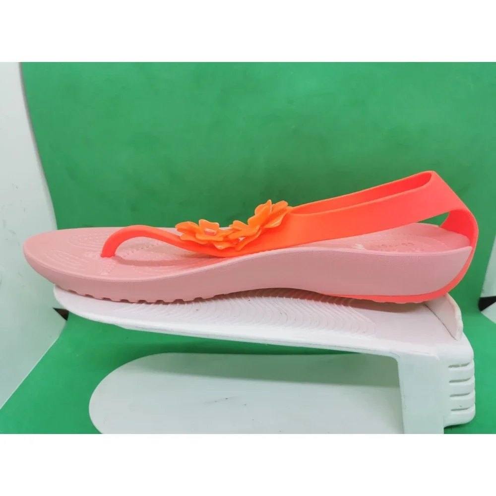 Crocs Serena Flower Embellished Flip Sandal Womens Siz 11 Bright Coral/Melon NEW